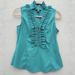 Alfani Teal Tuxedo Style Sleeveless top 8 Petite